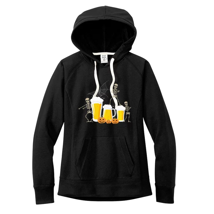 Skeleton Dance With Beer Mugs Halloween Fun Drinking Adults Women's Fleece Hoodie