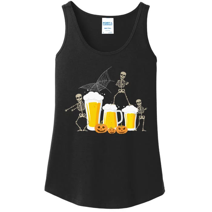 Skeleton Dance With Beer Mugs Halloween Fun Drinking Adults Ladies Essential Tank