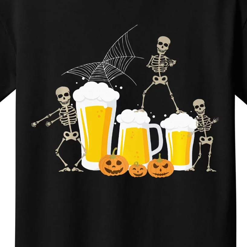 Skeleton Dance With Beer Mugs Halloween Fun Drinking Adults Kids T-Shirt