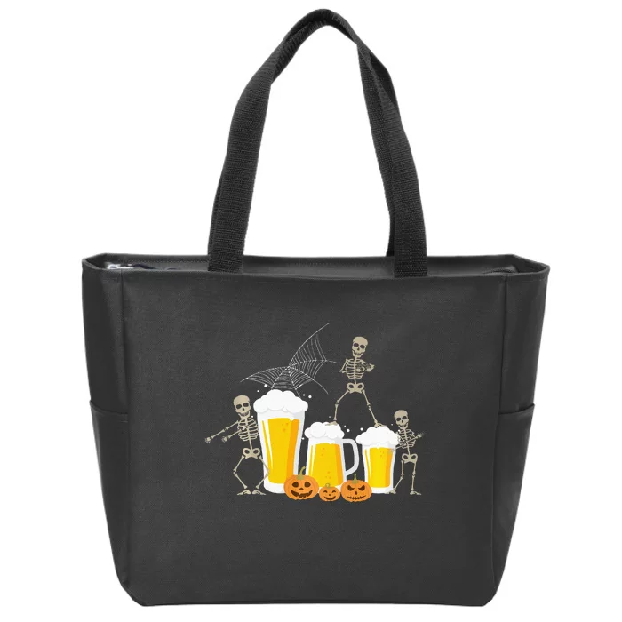 Skeleton Dance With Beer Mugs Halloween Fun Drinking Adults Zip Tote Bag