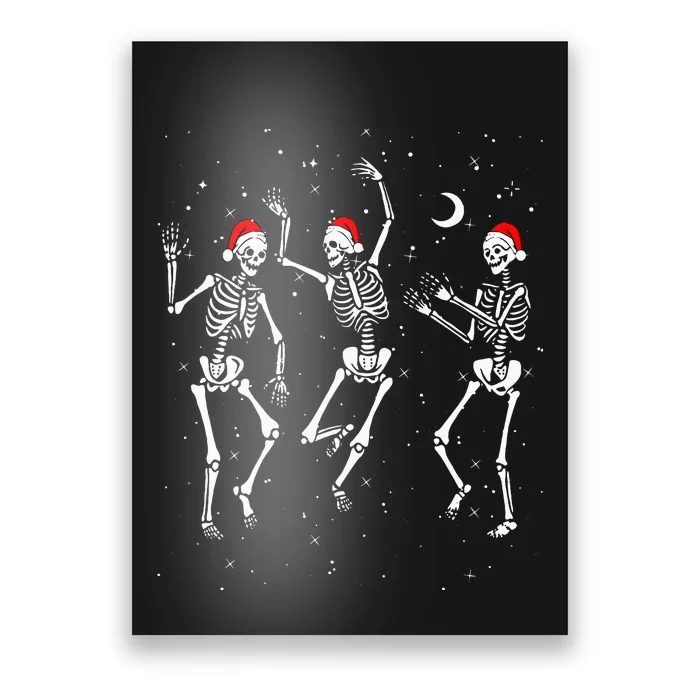 Skeletons Dancing With Xmas Hats Funny Christmas Skeleton Poster