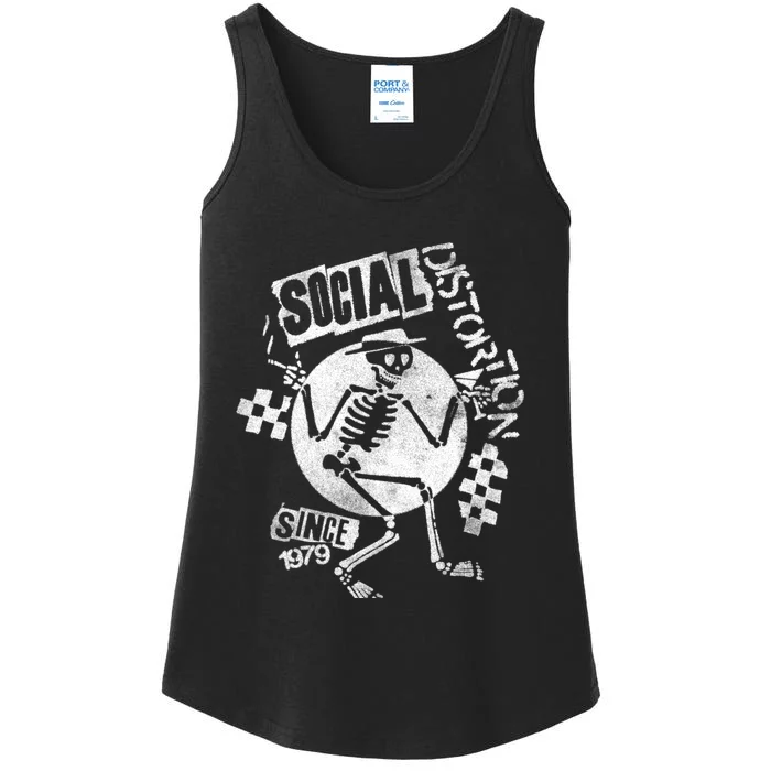 Social Distortion White Spray Skelly Ladies Essential Tank