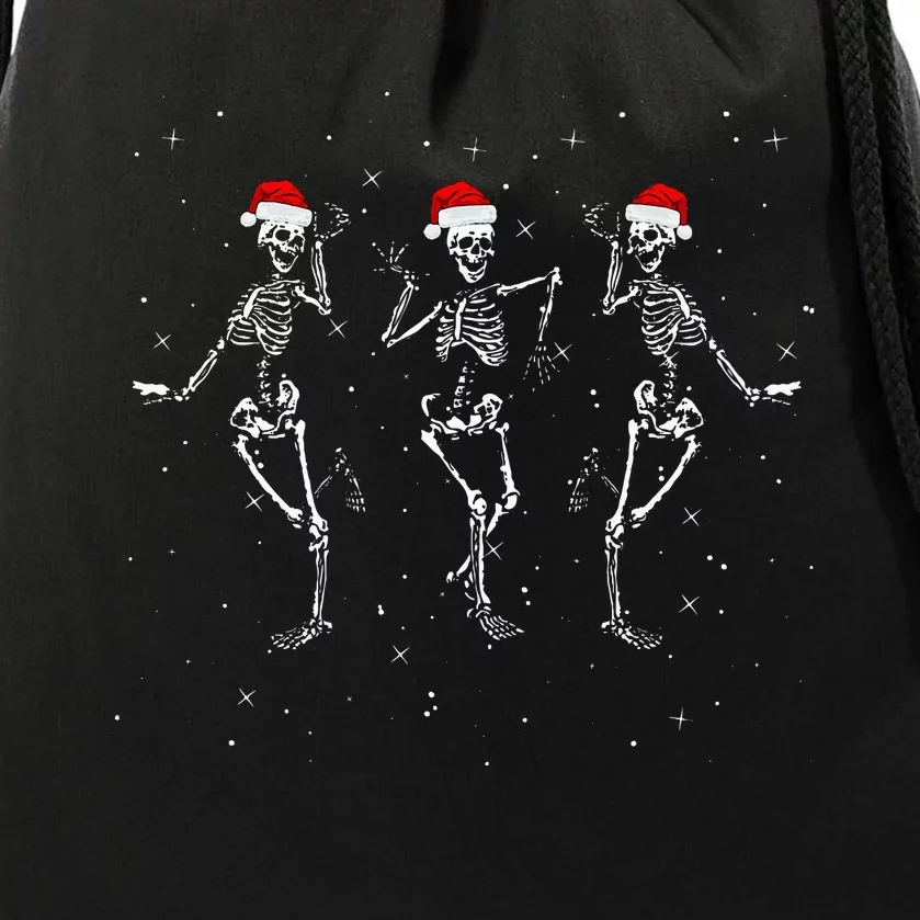 Skeletons Dancing with Xmas Hats Funny Christmas Skeleton Drawstring Bag