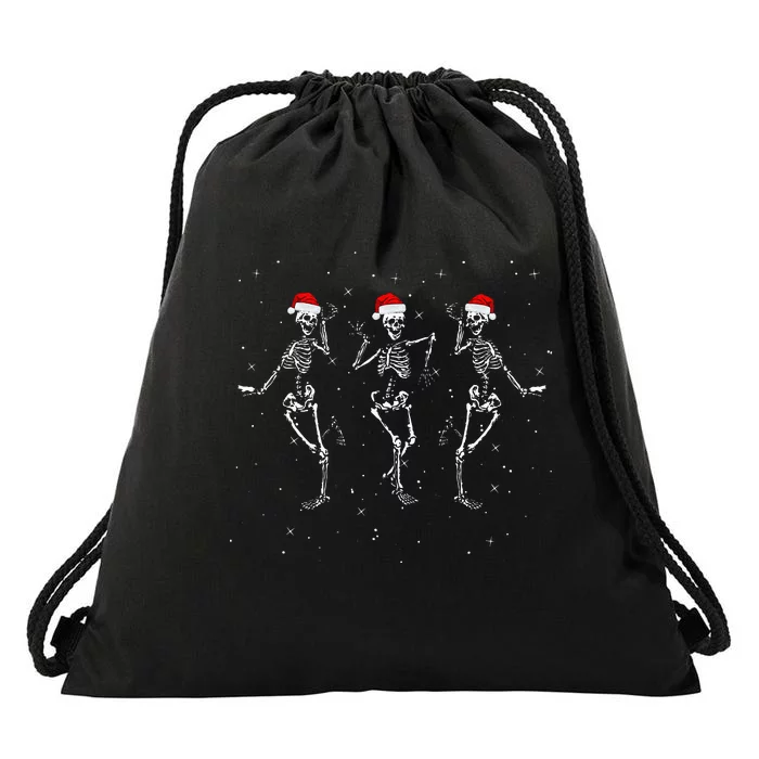 Skeletons Dancing with Xmas Hats Funny Christmas Skeleton Drawstring Bag