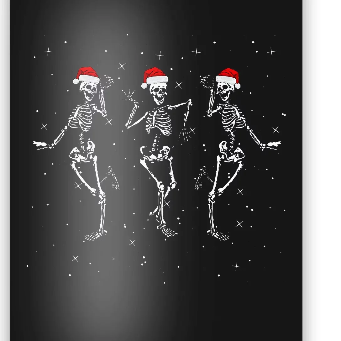 Skeletons Dancing with Xmas Hats Funny Christmas Skeleton Poster