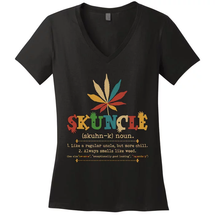 Skuncle Definition Weed Gifts For Uncle,Marijuana Leaf Stoner Uncle Women's V-Neck T-Shirt