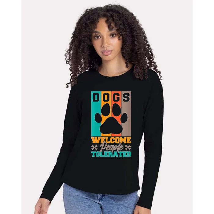 S Dogs Welcome People Tolerated V Neck Womens Cotton Relaxed Long Sleeve T-Shirt