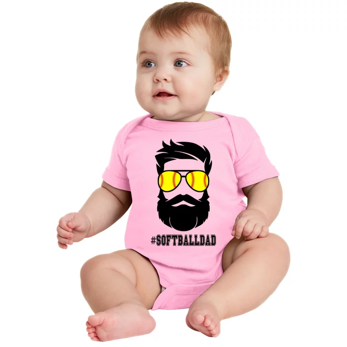 Softball Dad With Beard And Cool Sunglasses Cute Gift Baby Bodysuit