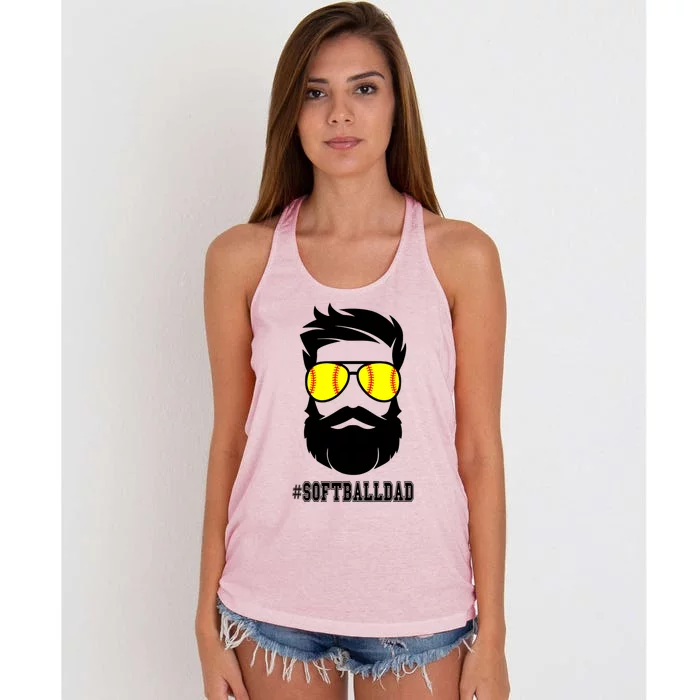 Softball Dad With Beard And Cool Sunglasses Cute Gift Women's Knotted Racerback Tank