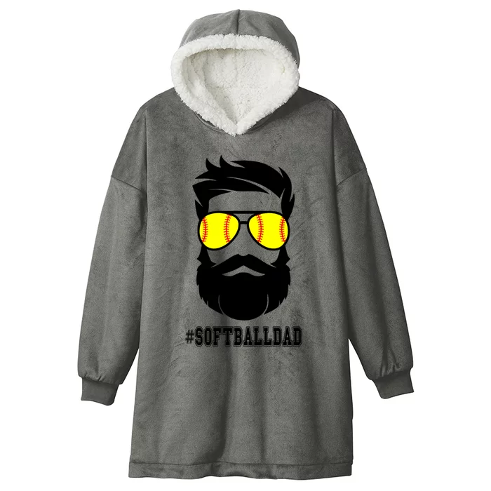 Softball Dad With Beard And Cool Sunglasses Cute Gift Hooded Wearable Blanket