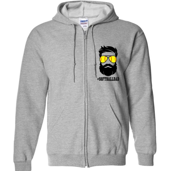 Softball Dad With Beard And Cool Sunglasses Cute Gift Full Zip Hoodie