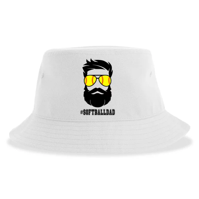 Softball Dad With Beard And Cool Sunglasses Cute Gift Sustainable Bucket Hat