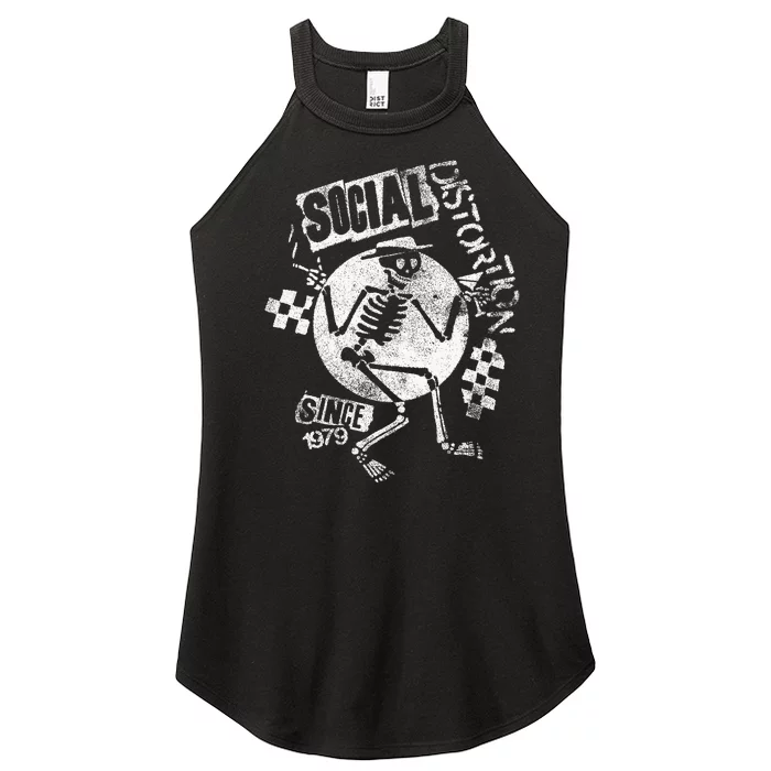 Social Distortion White Spray Skelly Women’s Perfect Tri Rocker Tank