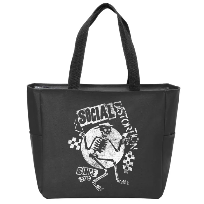 Social Distortion White Spray Skelly Zip Tote Bag