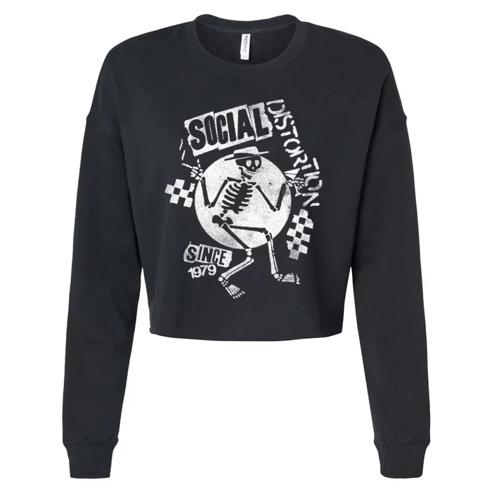 Social Distortion White Spray Skelly Cropped Pullover Crew