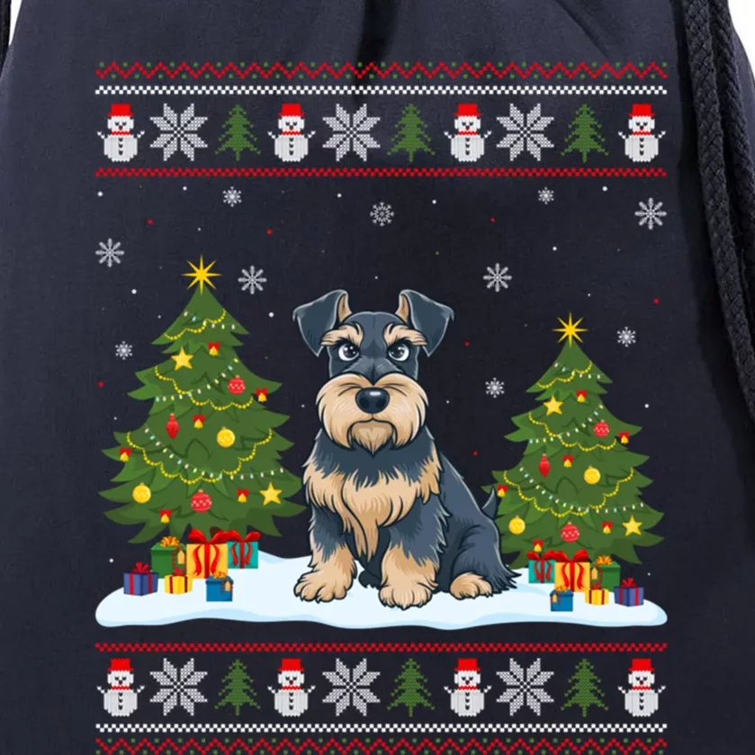 Schnauzer Dog Xmas Tree Light Funny Ugly Christmas Cool Gift Drawstring Bag