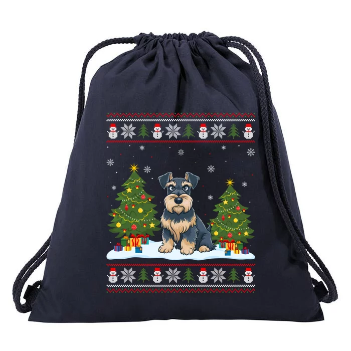 Schnauzer Dog Xmas Tree Light Funny Ugly Christmas Cool Gift Drawstring Bag