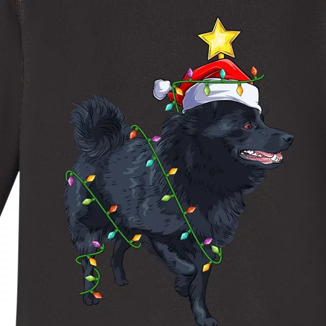 Schipperke Dog Xmas Lighting Tree Santa Schipperke Christmas Sweatshirt Baby Long Sleeve Bodysuit