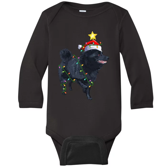 Schipperke Dog Xmas Lighting Tree Santa Schipperke Christmas Sweatshirt Baby Long Sleeve Bodysuit