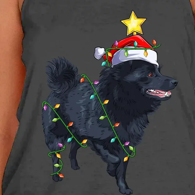 Schipperke Dog Xmas Lighting Tree Santa Schipperke Christmas Sweatshirt Women's Knotted Racerback Tank