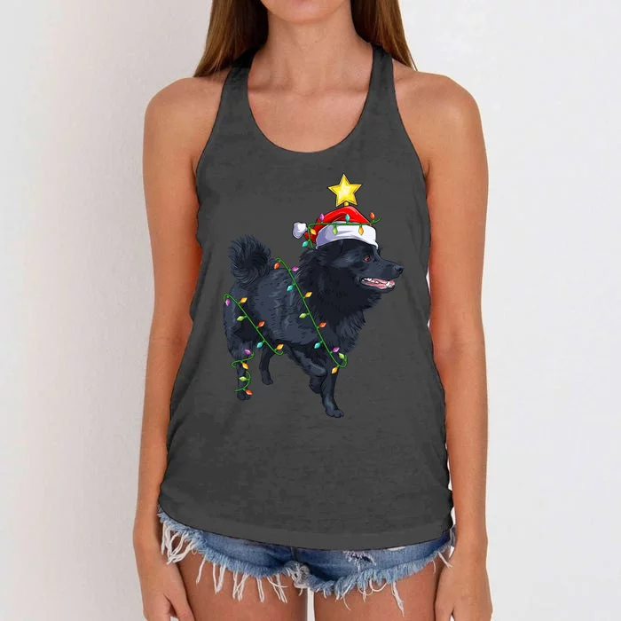 Schipperke Dog Xmas Lighting Tree Santa Schipperke Christmas Sweatshirt Women's Knotted Racerback Tank