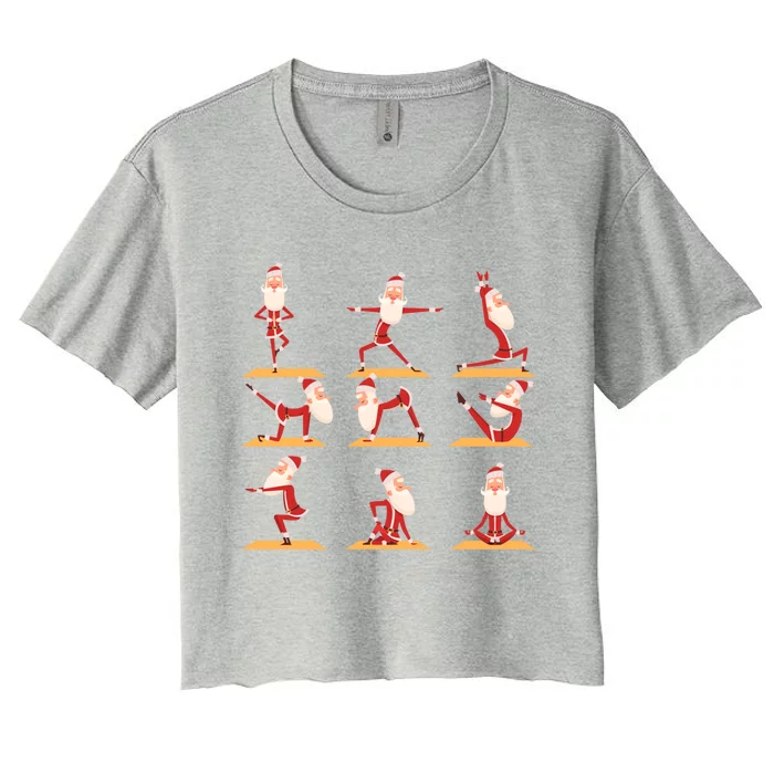 Santa Doing Yoga Exercises Poses Meditation Christmas Yoga Gift Women's Crop Top Tee