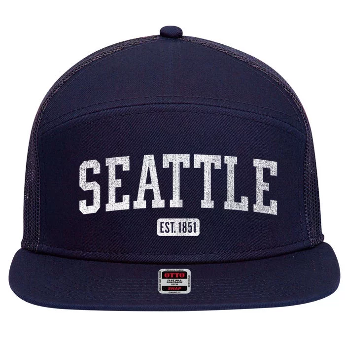 Seattle Est 1851 And S Wa Gift 7 Panel Mesh Trucker Snapback Hat