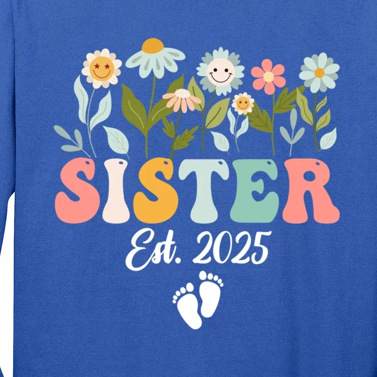 Sister Est 2025 Promoted To Sister 2025 Cute Floral Gift Long Sleeve Shirt