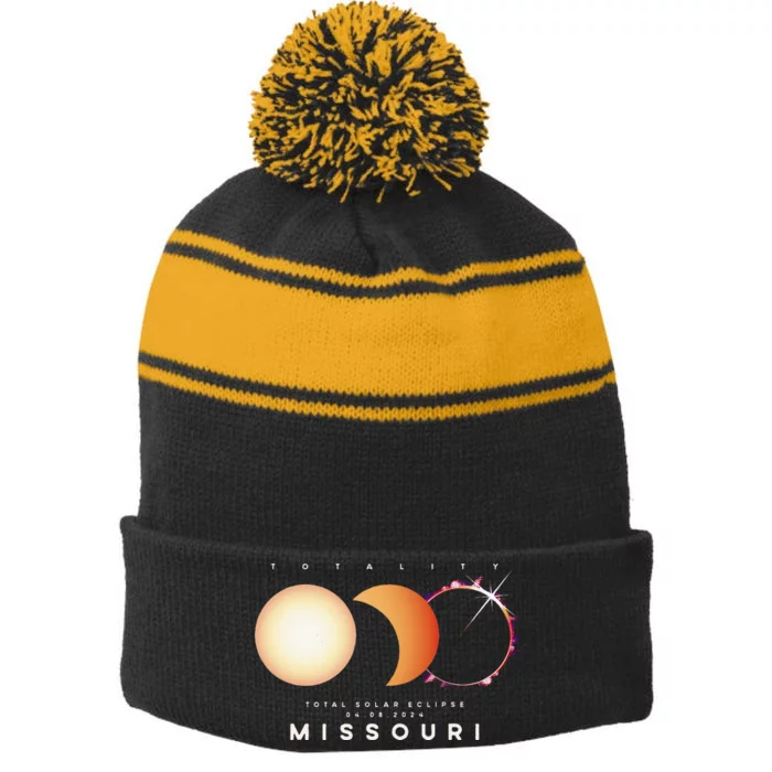 Solar Eclipse 2024 Missouri Total Eclipse American Graphic Stripe Pom Pom Beanie