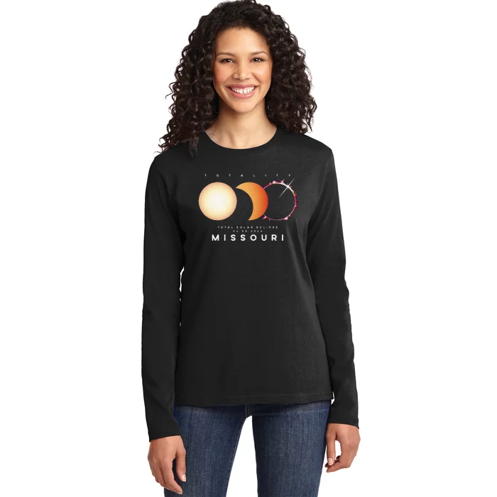 Solar Eclipse 2024 Missouri Total Eclipse American Graphic Ladies Long Sleeve Shirt