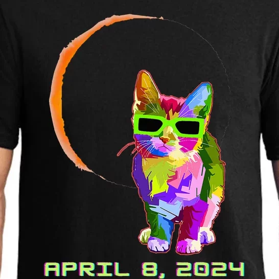 Solar Eclipse 2024 Cat Wearing Solar Eclipse Glasses Pajama Set