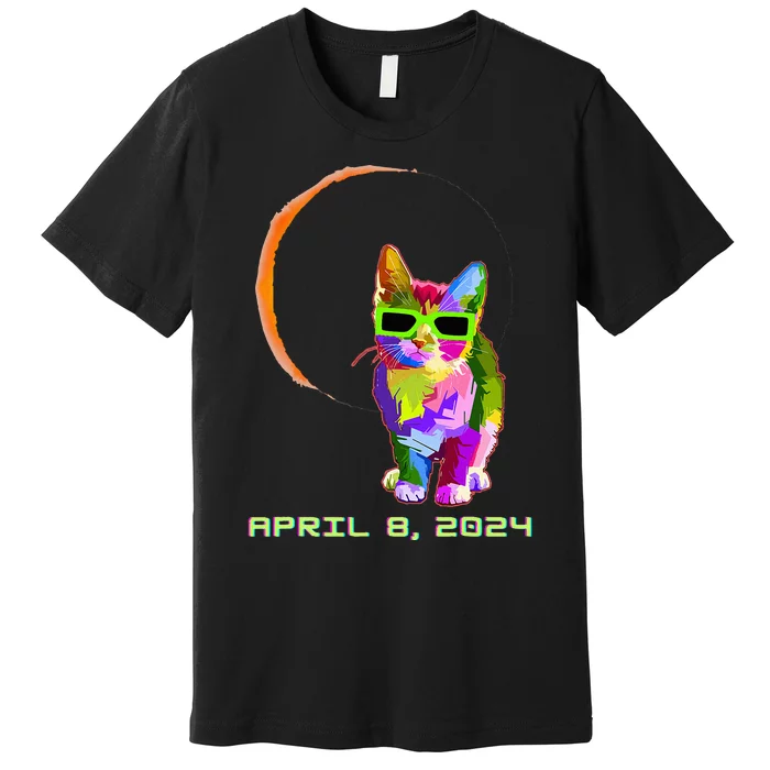 Solar Eclipse 2024 Cat Wearing Solar Eclipse Glasses Premium T-Shirt