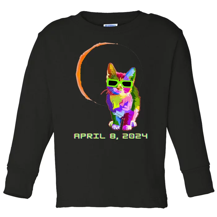 Solar Eclipse 2024 Cat Wearing Solar Eclipse Glasses Toddler Long Sleeve Shirt