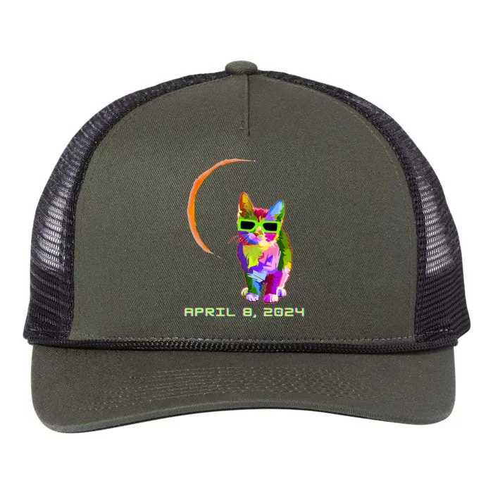 Solar Eclipse 2024 Cat Wearing Solar Eclipse Glasses Retro Rope Trucker Hat Cap