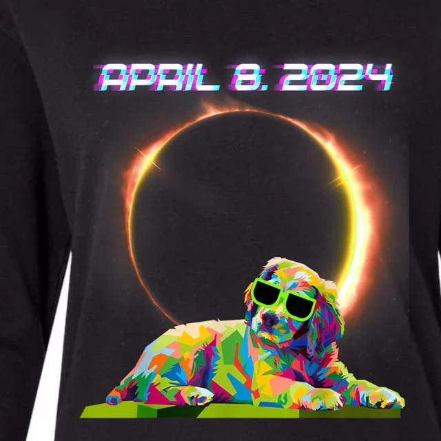 Solar Eclipse 2024 April 8 Dog Solar Eclipse Glasses Womens Cotton Relaxed Long Sleeve T-Shirt