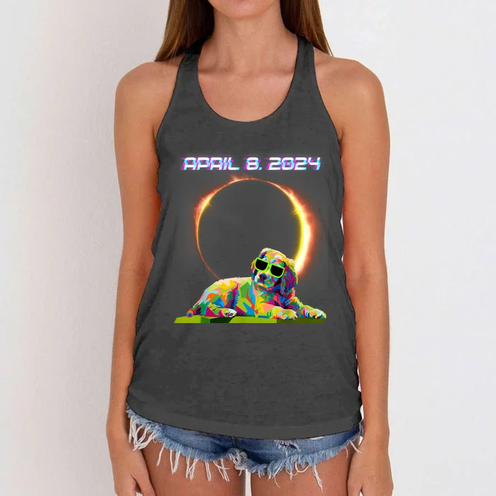 Solar Eclipse 2024 April 8 Dog Solar Eclipse Glasses Women's Knotted Racerback Tank