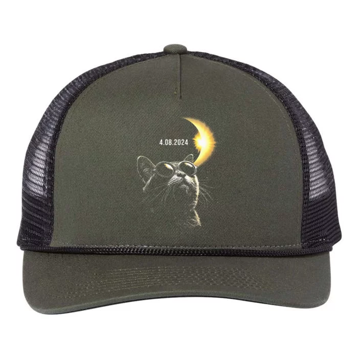 Solar Eclipse 2024 Total Eclipse April 8th 2024 Cat Retro Rope Trucker Hat Cap