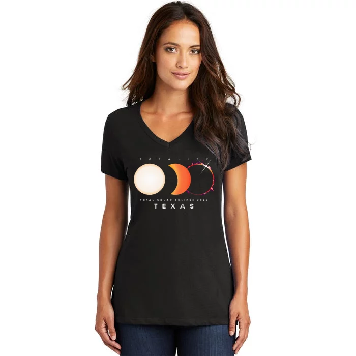 Solar Eclipse 2024 Texas Total Eclipse America Women's V-Neck T-Shirt