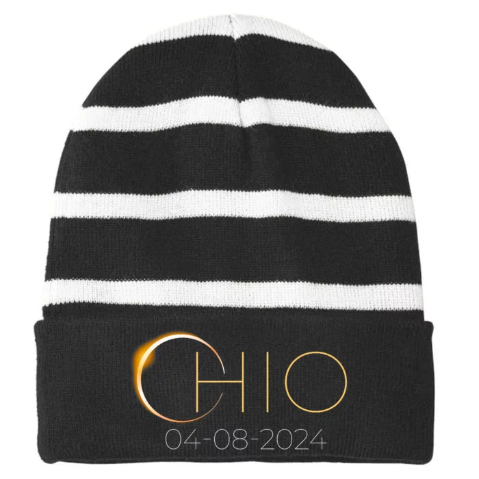 Solar Eclipse 2024 State Ohio Total Solar Eclipse Striped Beanie with Solid Band