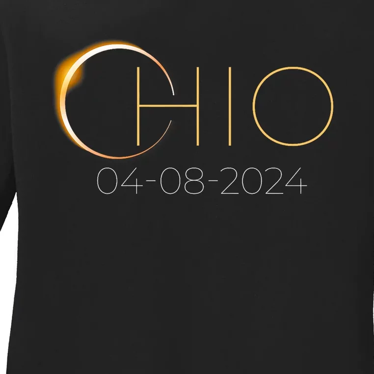 Solar Eclipse 2024 State Ohio Total Solar Eclipse Ladies Long Sleeve Shirt