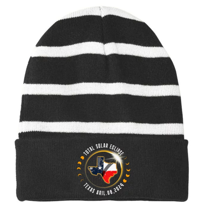 Solar Eclipse 2024 Total Solar Eclipse State Texas Striped Beanie with Solid Band