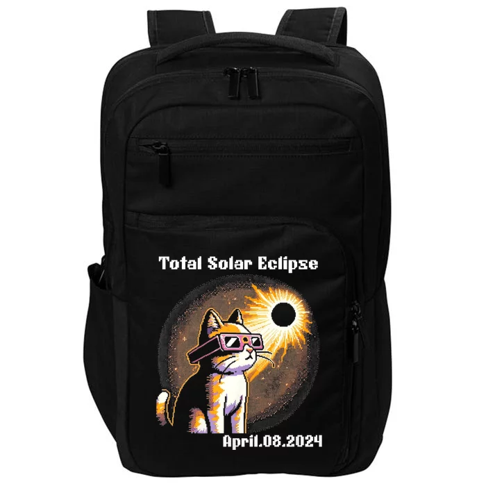 Solar Eclipse 2024 Cat Wearing Solar Eclipse Glasses Impact Tech Backpack