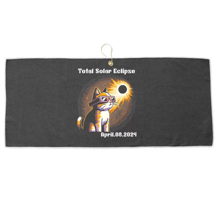 Solar Eclipse 2024 Cat Wearing Solar Eclipse Glasses Large Microfiber Waffle Golf Towel