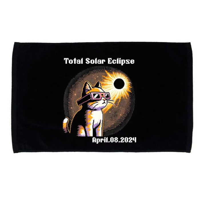 Solar Eclipse 2024 Cat Wearing Solar Eclipse Glasses Microfiber Hand Towel