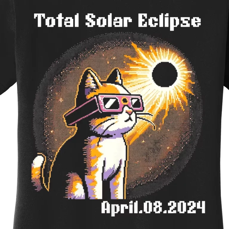 Solar Eclipse 2024 Cat Wearing Solar Eclipse Glasses Women's T-Shirt