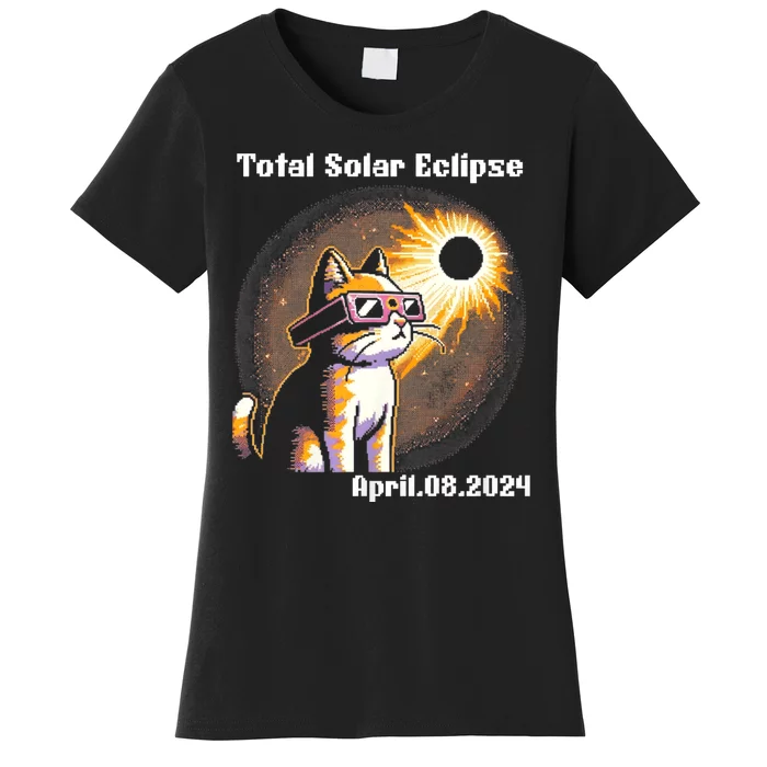 Solar Eclipse 2024 Cat Wearing Solar Eclipse Glasses Women's T-Shirt