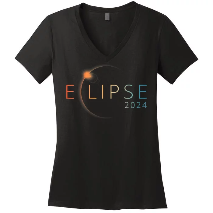 Solar Eclipse 2024 Total Solar Eclipse 4.08.24 Women's V-Neck T-Shirt