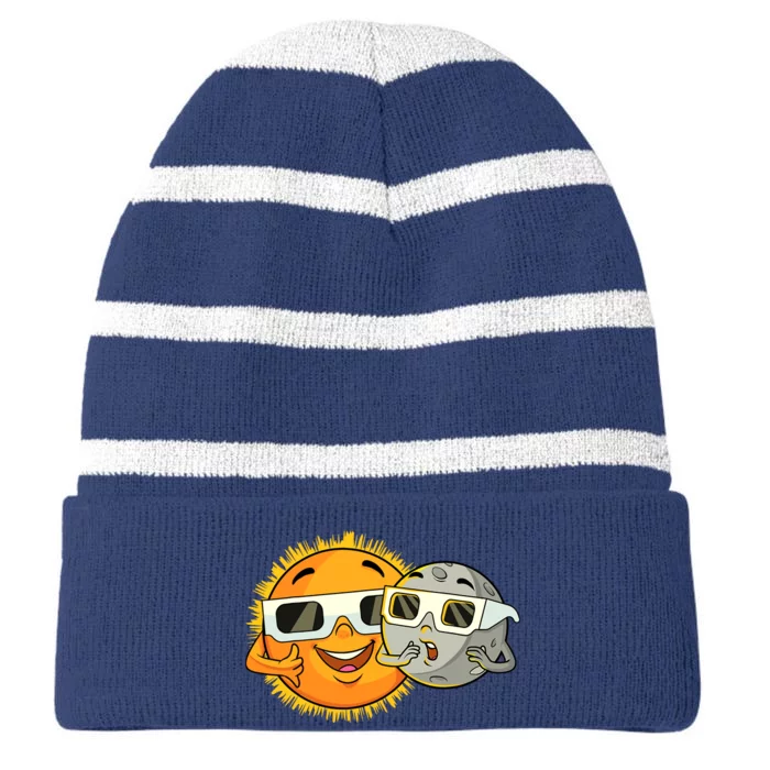 Solar Eclipse 2024 Funny Sun Moon Glasses Science Striped Beanie with Solid Band