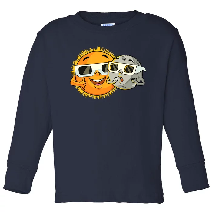 Solar Eclipse 2024 Funny Sun Moon Glasses Science Toddler Long Sleeve Shirt