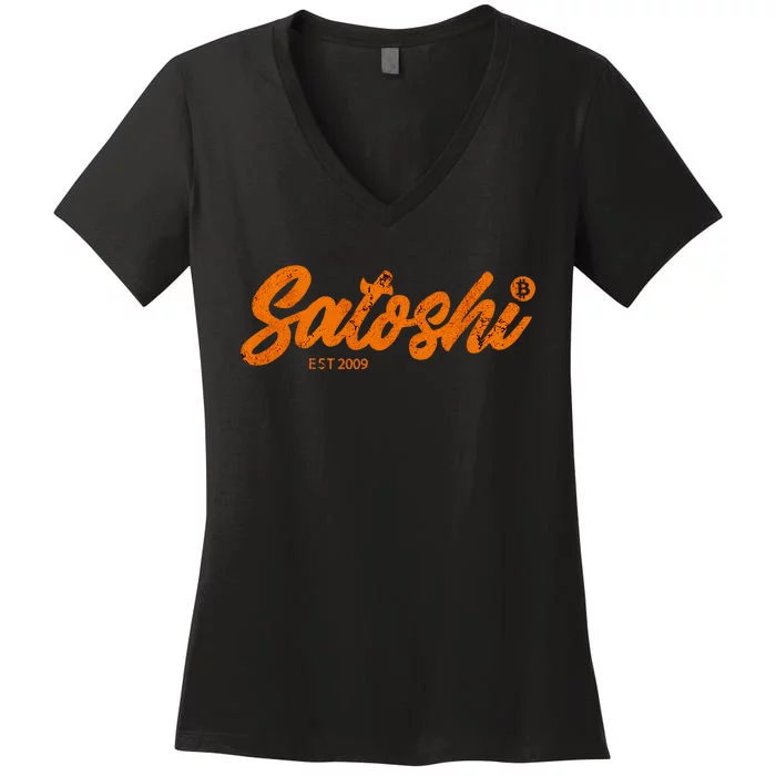 Satoshi Est 2009 Bitcoin Creator Blockchain Currency Women's V-Neck T-Shirt